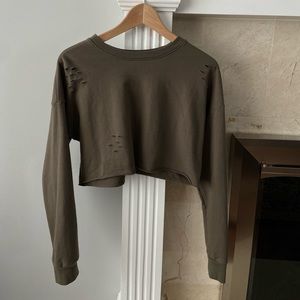 Cropped distressed crew neck